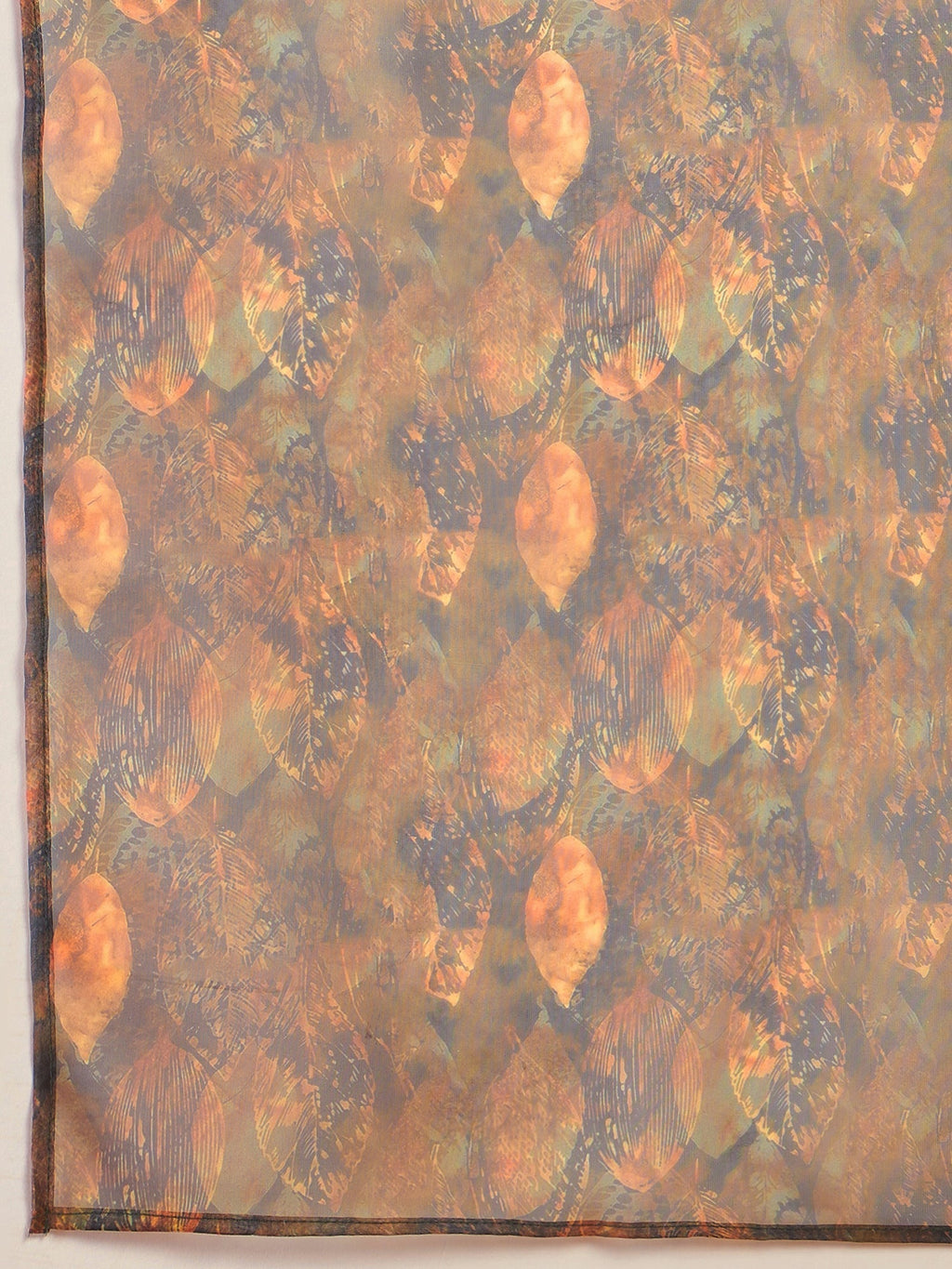 InWeave Orange Strappy W Dark Brown Leaf Print Or Dupatta Set