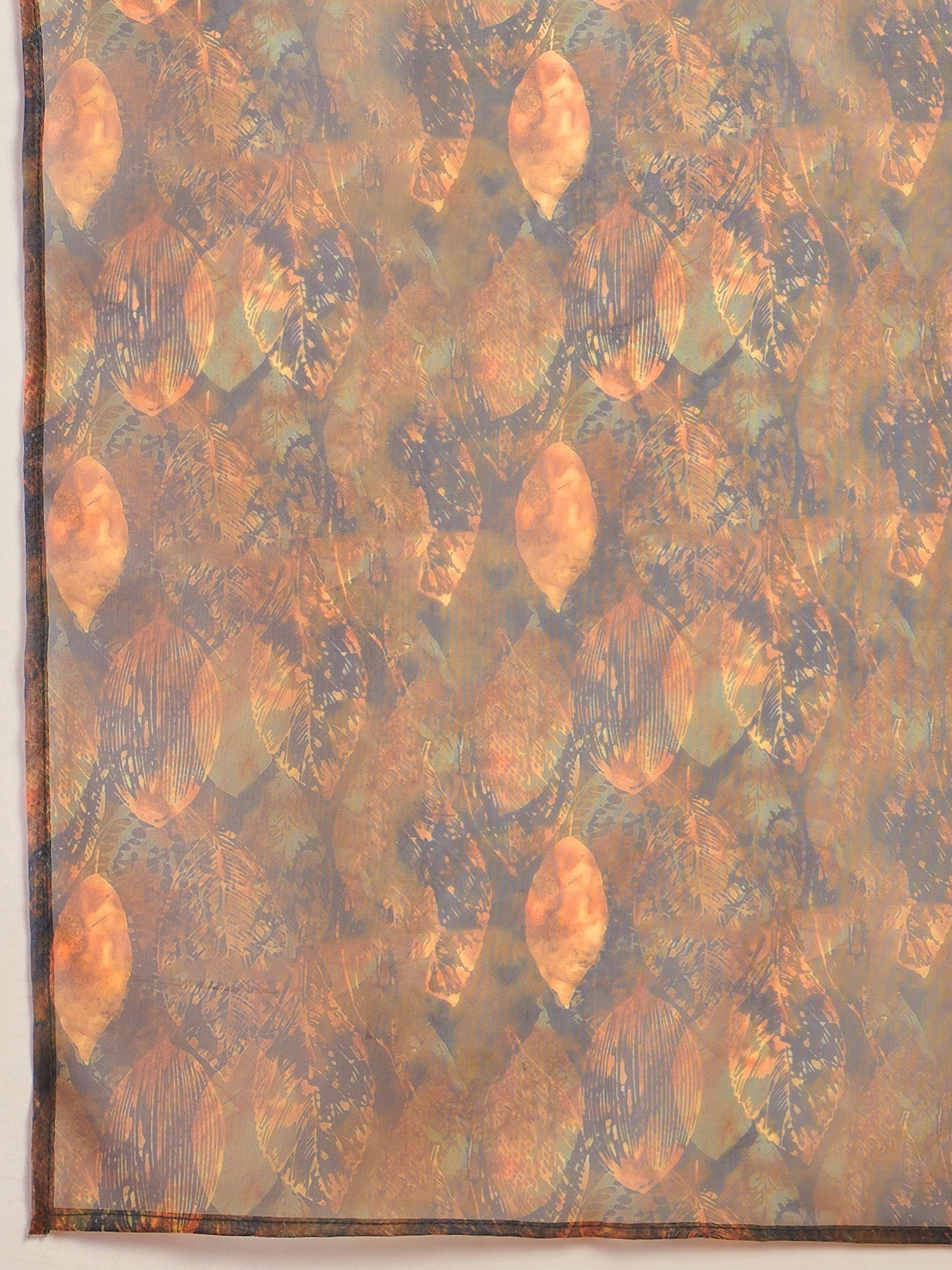 InWeave Orange Strappy W Dark Brown Leaf Print Or Dupatta Set