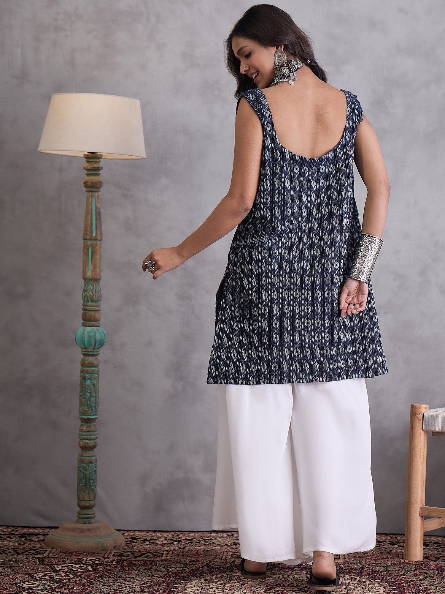 InWeave Black Kantha Cream Palazzo Set
