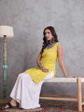 InWeave Yellow Kantha Cream Palazzo Set