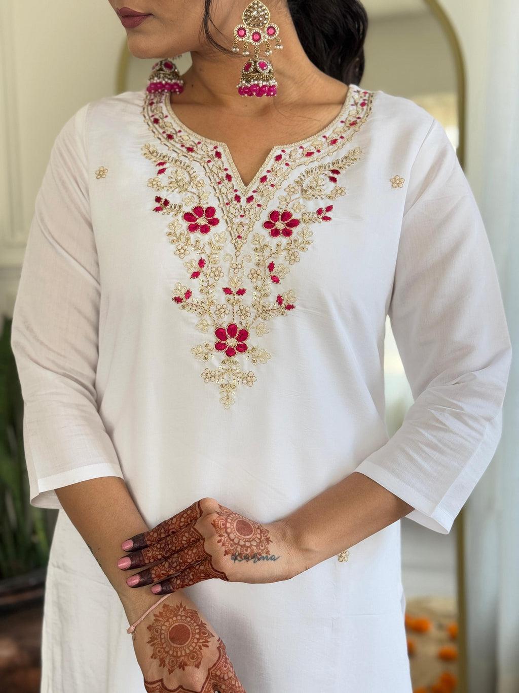 The52 Embroidered BSY Viscose Fabric Straight Kurta, Pant and Dupatta Set