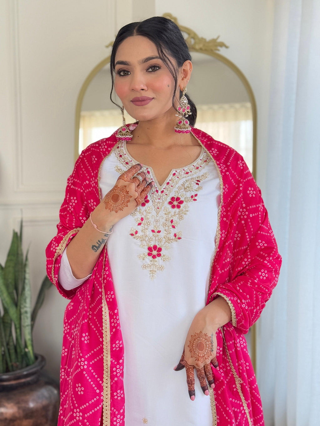 The52 Embroidered BSY Viscose Fabric Straight Kurta, Pant and Dupatta Set