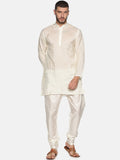Sethukrishna Men Cream-Coloured Woven Design Kurta with Churidar