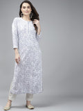 ADA Women Grey & White Floral Chikankari Cotton Handloom Kurta