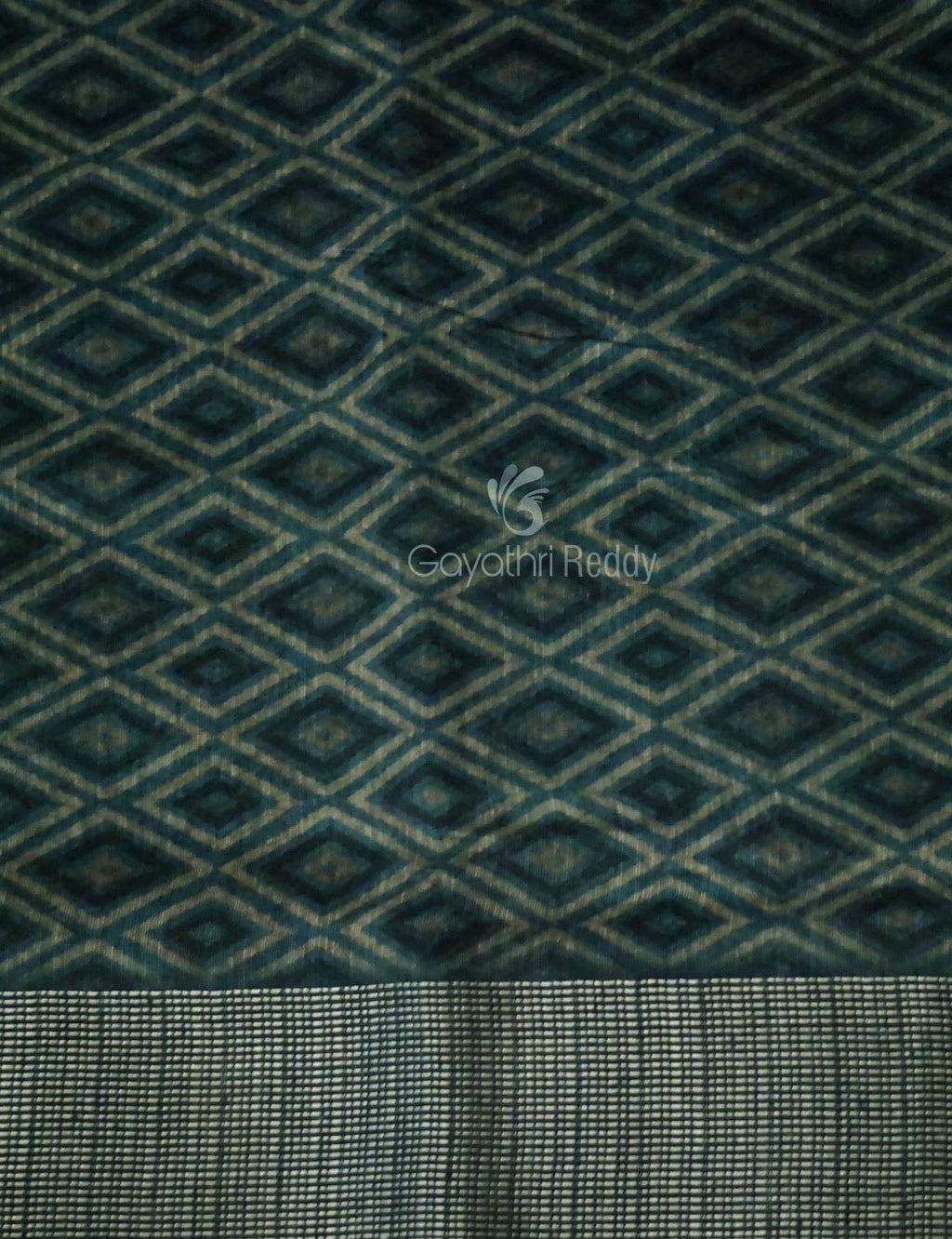 Grey Mixed Indigo Blue Colour Block Print Semi Chanderi Saree By Gayathri Reddy Designer Studio