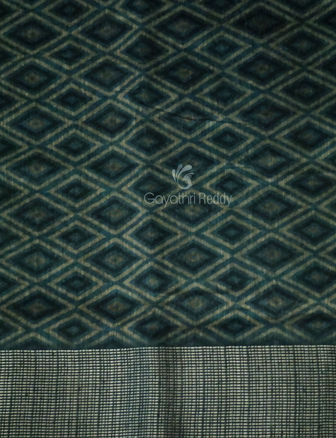 Grey Mixed Indigo Blue Colour Block Print Semi Chanderi Saree By Gayathri Reddy Designer Studio