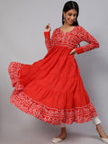Aks Bandhani Yoke Design Long Sleeves Cotton Anarkali Kurta
