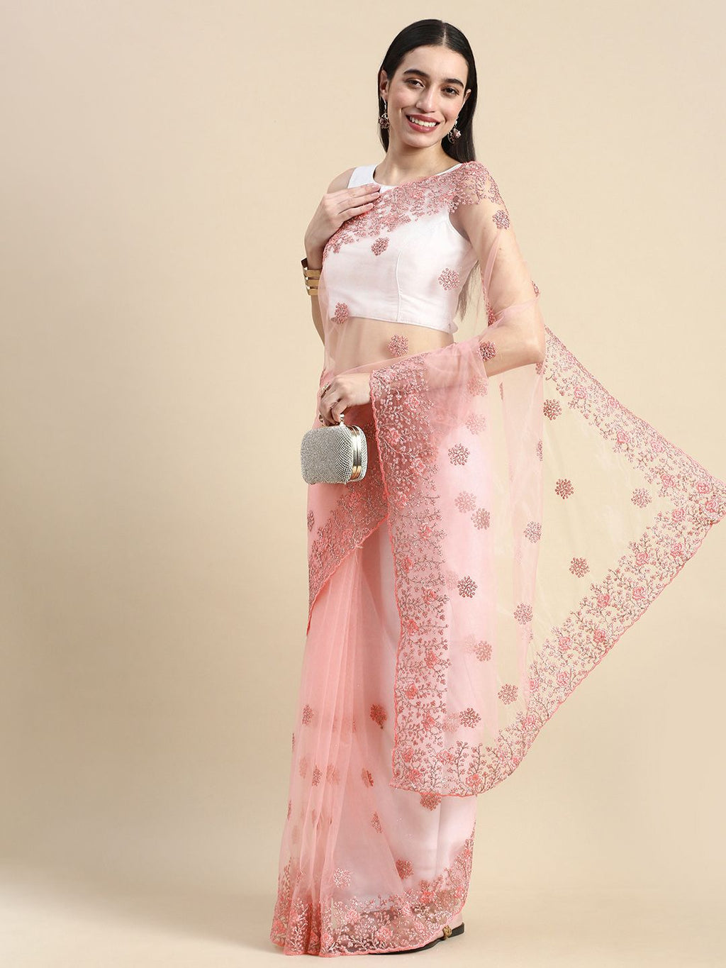 kasee Floral Embroidered Net Saree