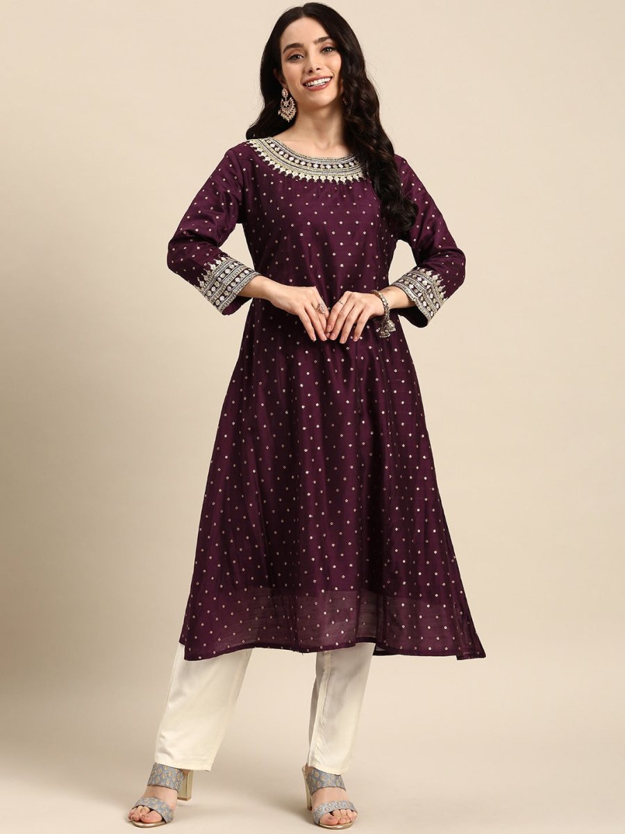 All About You Ethnic Motifs Embroidered Empire Sequinned Kurta with Trousers