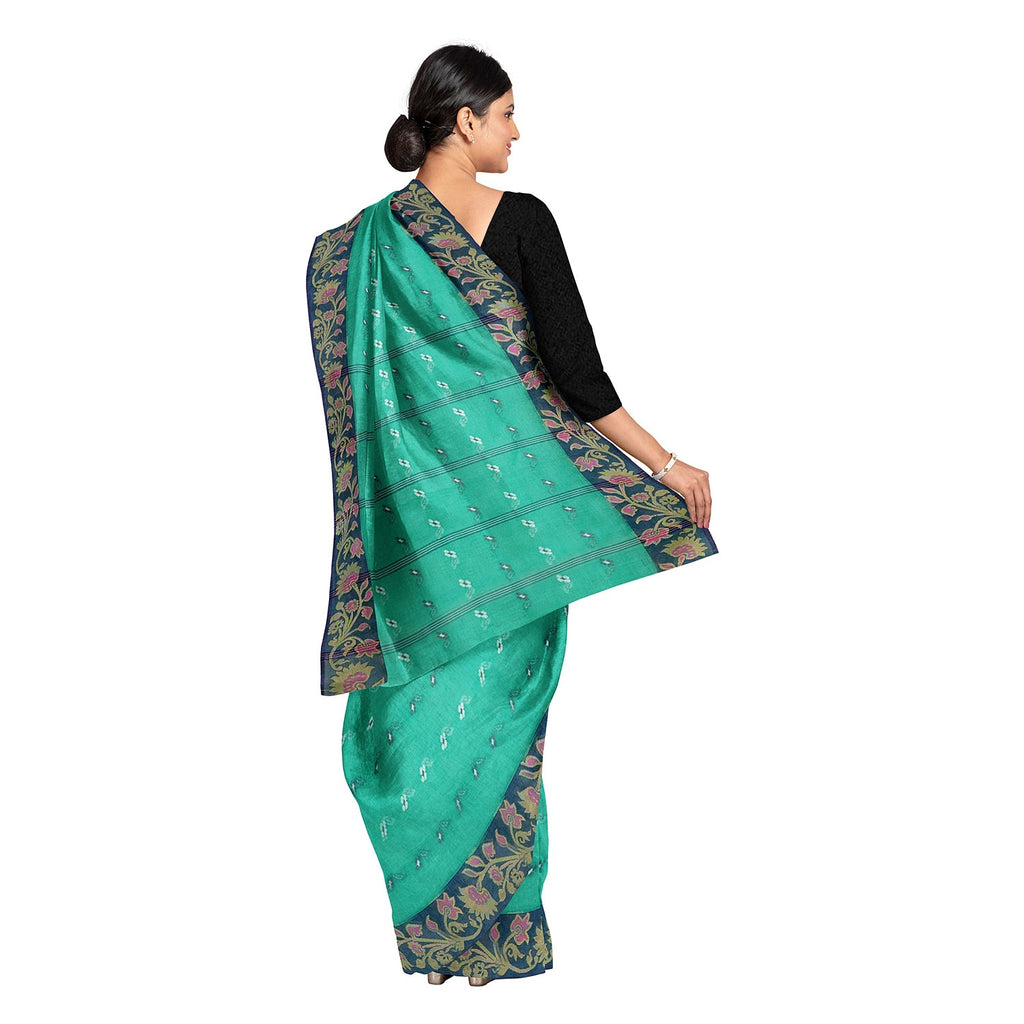Exclusive Collection 100% Pure Cotton Green Tant Saree With Hand Weaving Work