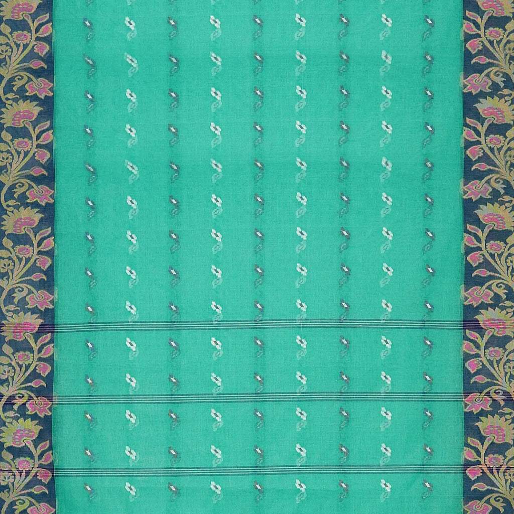 Exclusive Collection 100% Pure Cotton Green Tant Saree With Hand Weaving Work