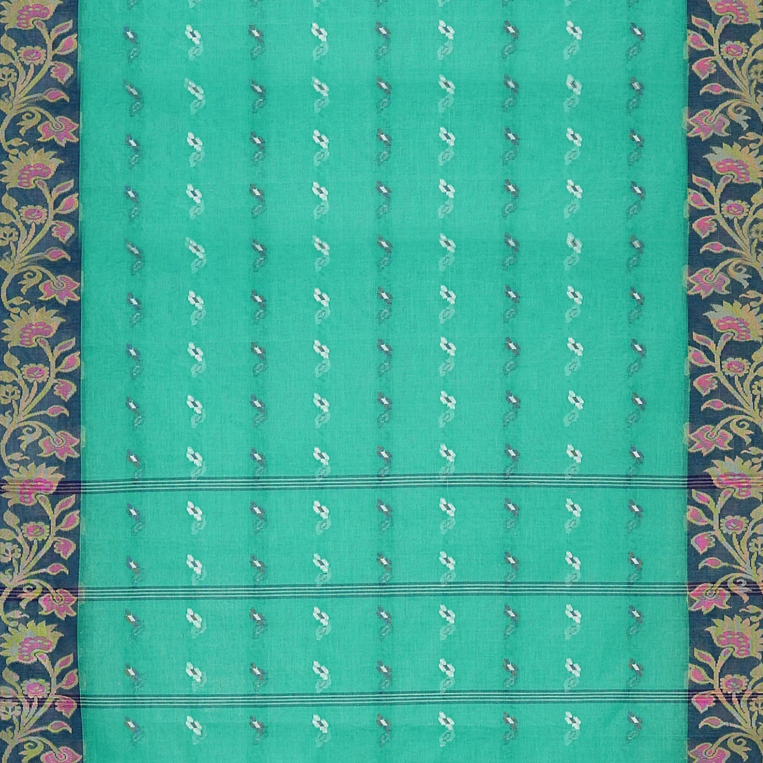 Exclusive Collection 100% Pure Cotton Green Tant Saree With Hand Weaving Work
