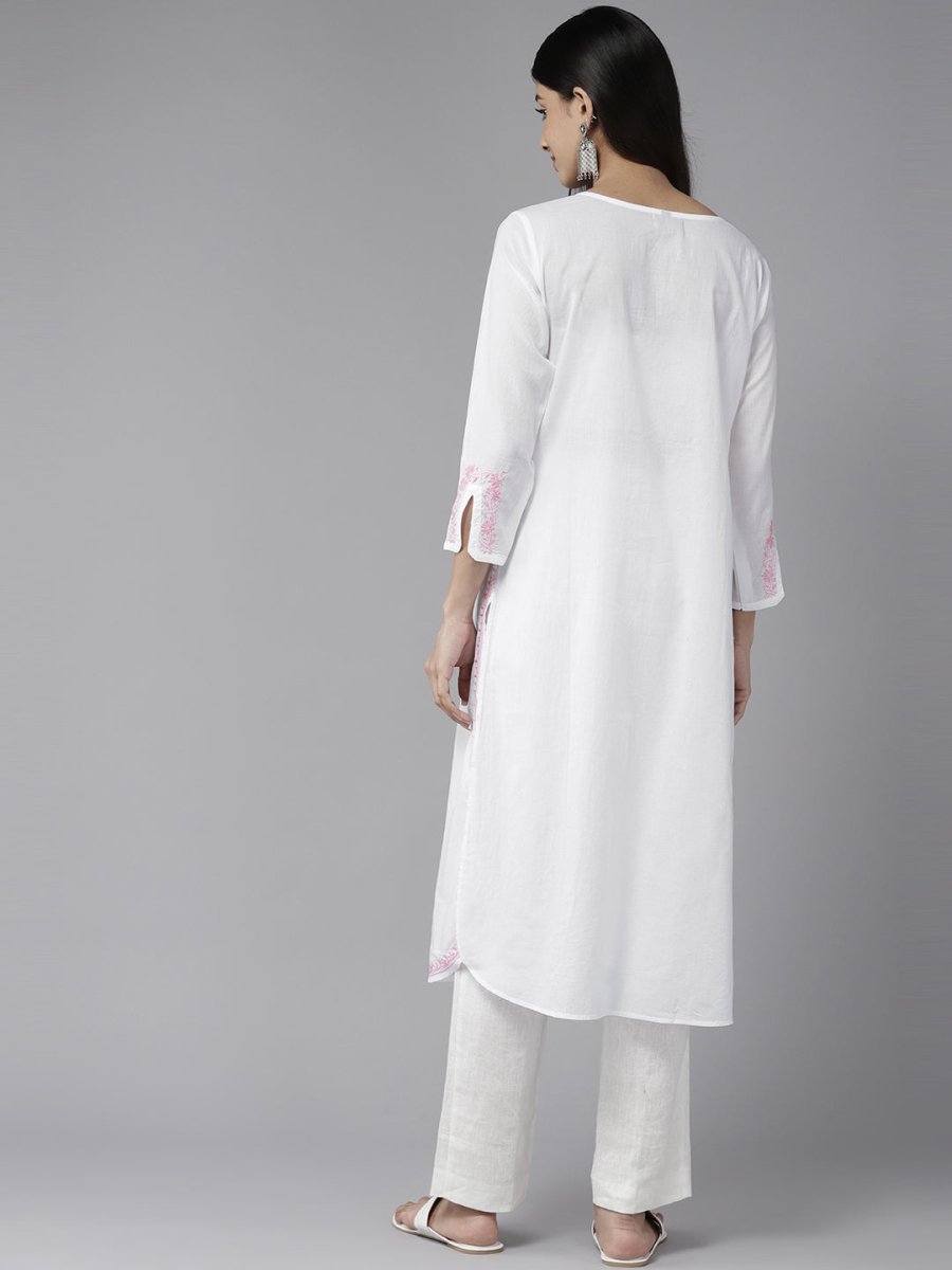 ADA Ethnic Motifs Embroidered Chikankari Cotton Kurta