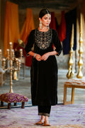 Juniper Women Black Velvet Embroidered Straight Kurta Sets