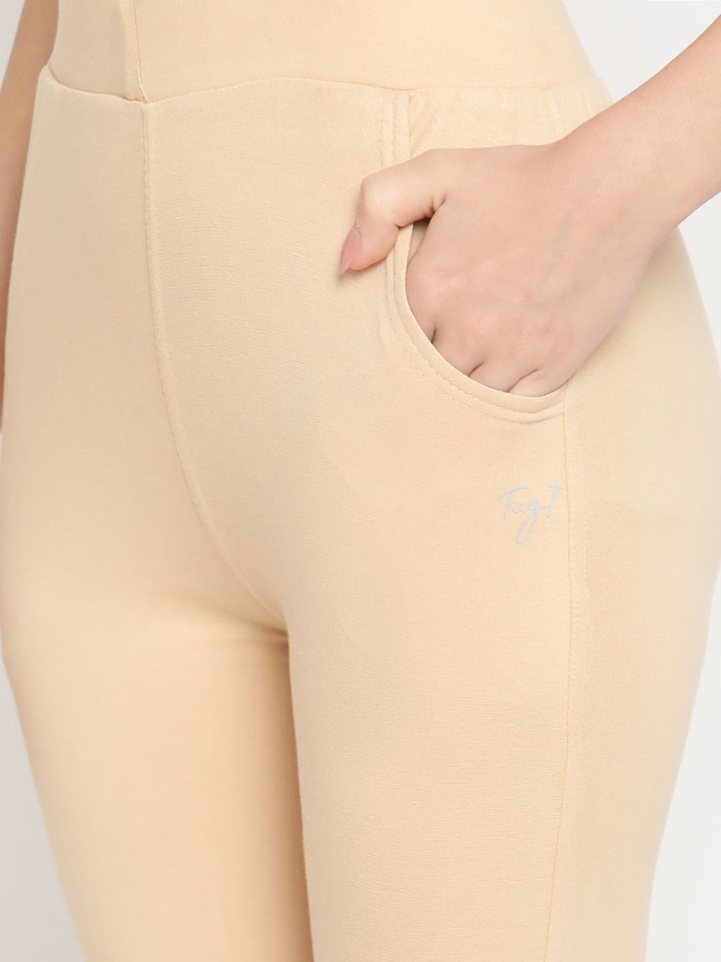 TAG 7 Set Of 2 Beige & White Solid Leggings