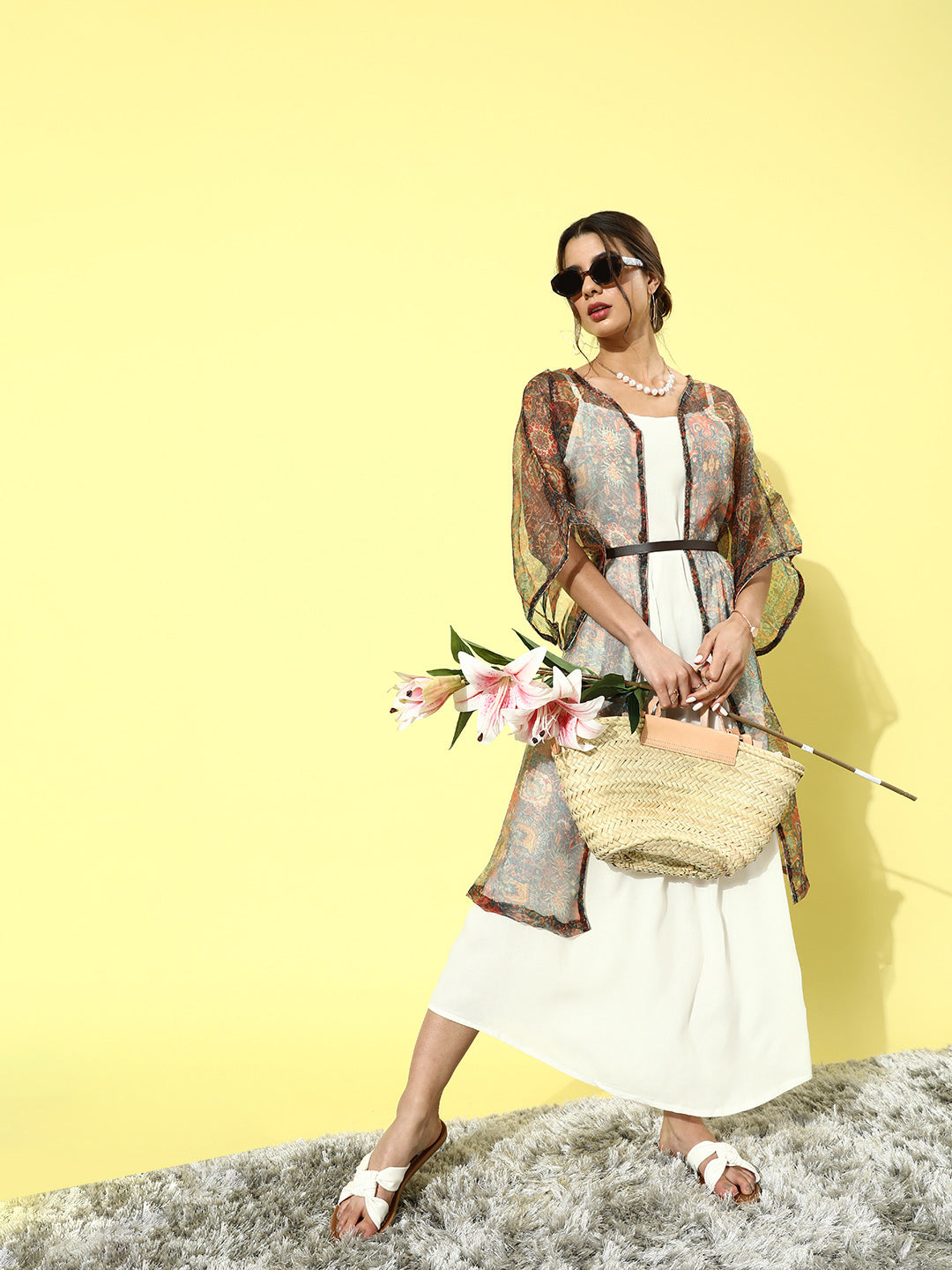 InWeave Cream - Multi Colour Organza Cape Set