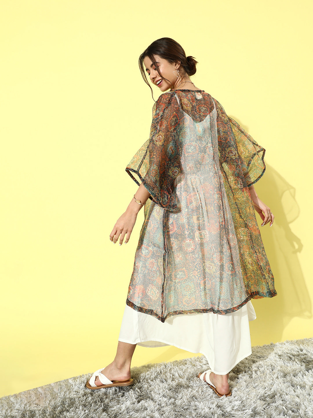 InWeave Cream - Multi Colour Organza Cape Set