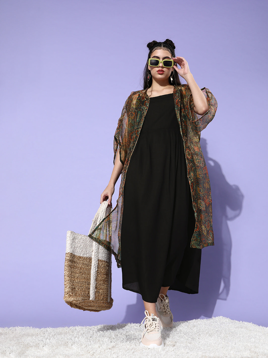 InWeave Black - Multi Print Organza Cape Set