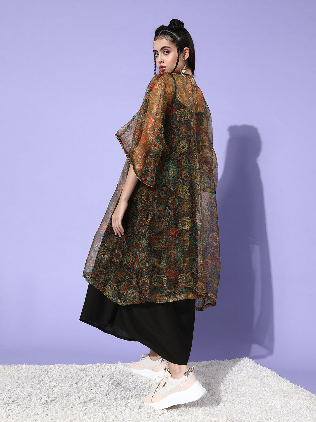 InWeave Black - Multi Print Organza Cape Set