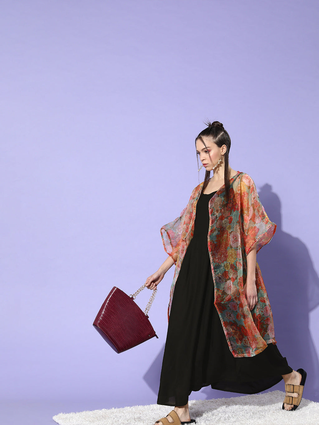 InWeave Black -Orange Organza Cape Set