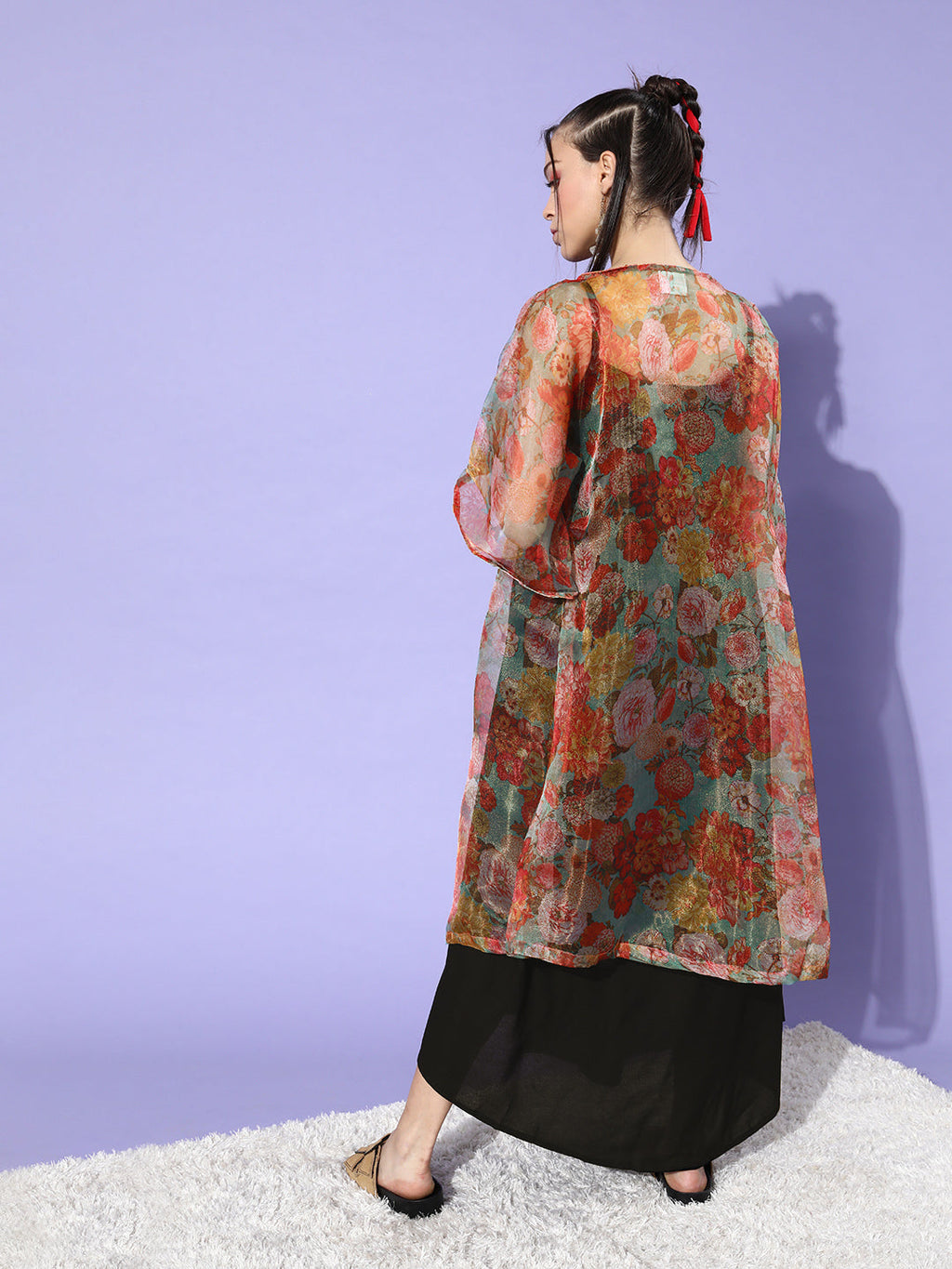 InWeave Black -Orange Organza Cape Set