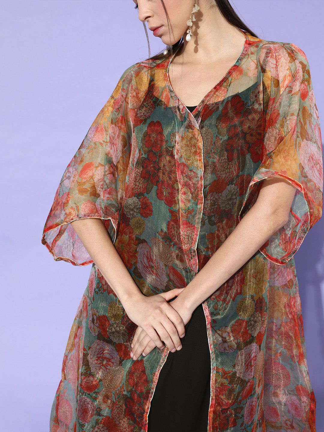 InWeave Black -Orange Organza Cape Set