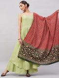 InWeave Women's Light Green R Strappy Set W Green Red Print Cotton Dupatta