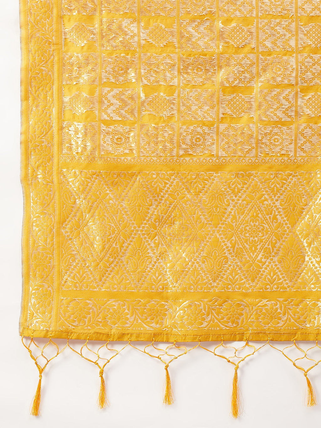 InWeave Women's Black Bandhani Teired Sharara Set W Mustard Brocade Dupatta