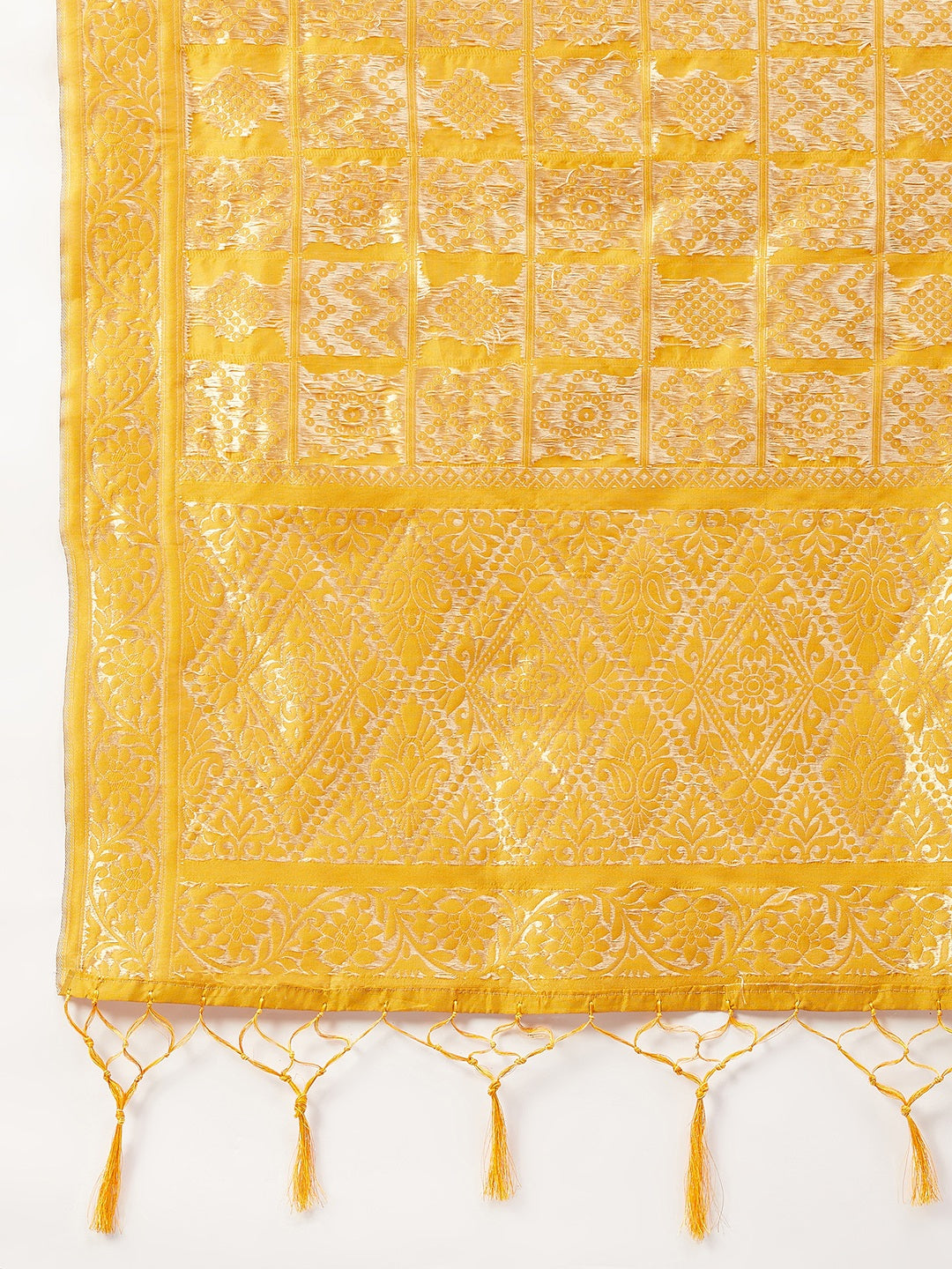 InWeave Women's Black Bandhani Teired Sharara Set W Mustard Brocade Dupatta