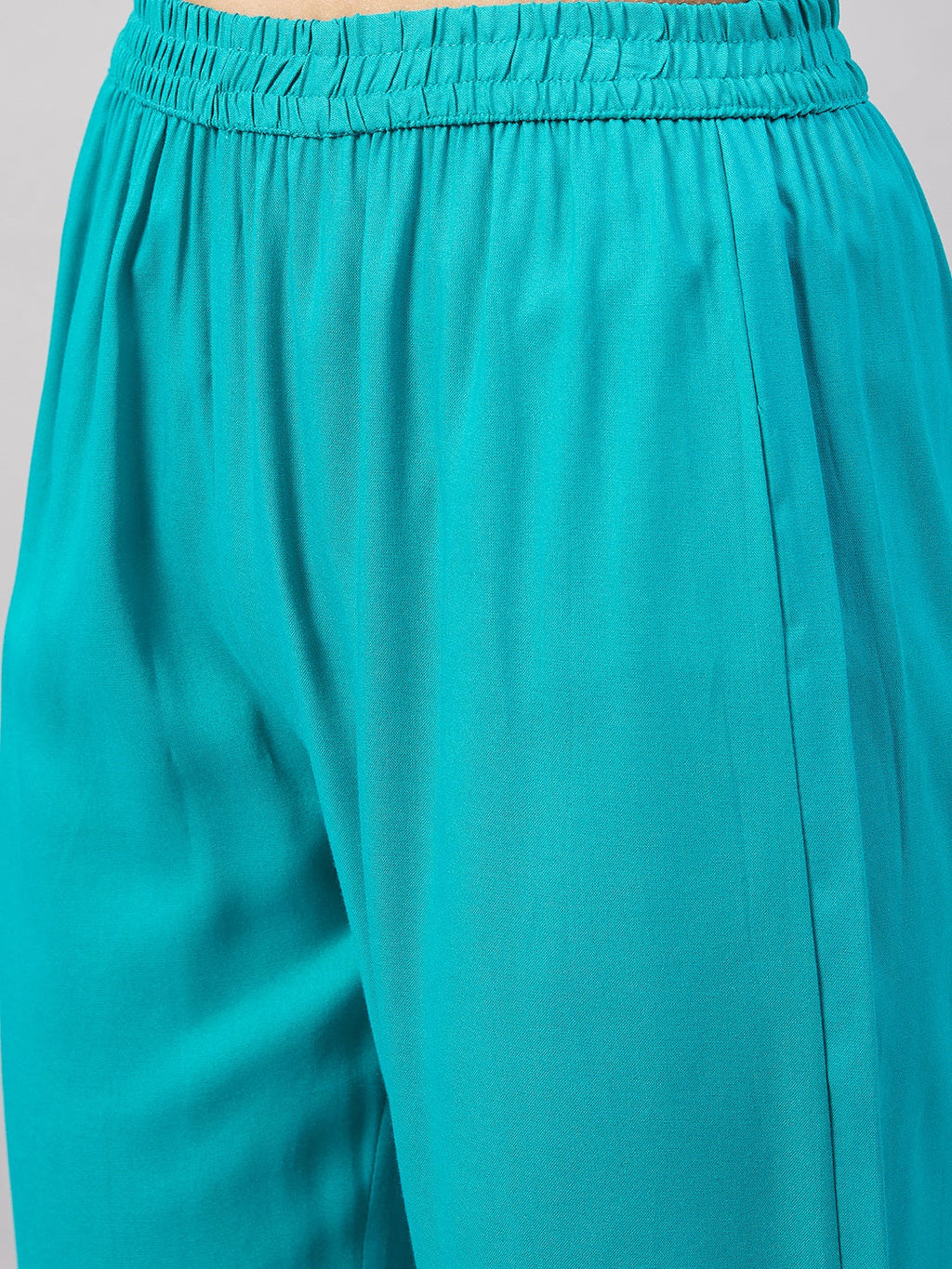 InWeave Women's Aqua Organza Sleeve Kurta Set With Teal Gold Check Dupatta