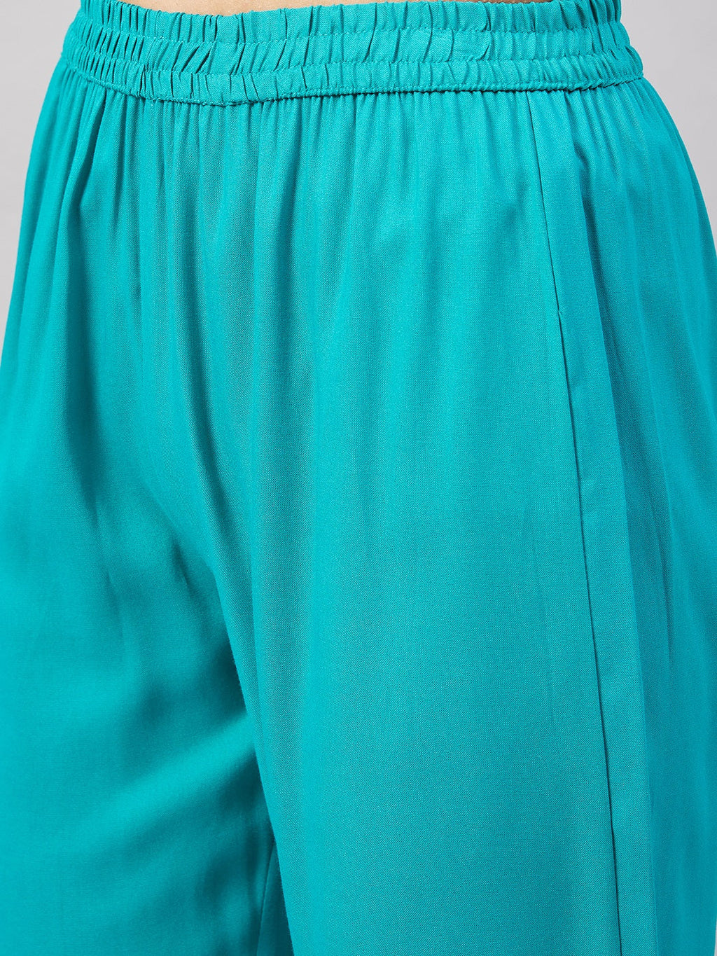 InWeave Women's Aqua Organza Sleeve Kurta Set With Peach Brocade Dupatta
