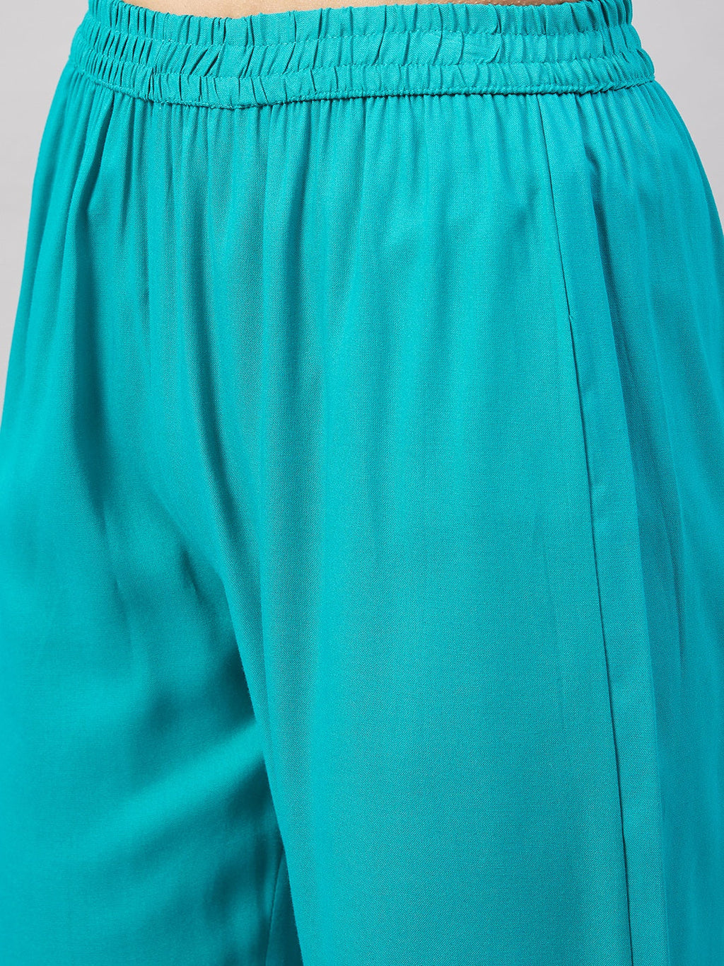 InWeave Women's Aqua Organza Sleeve Kurta Set With Orange Kota Dupatta