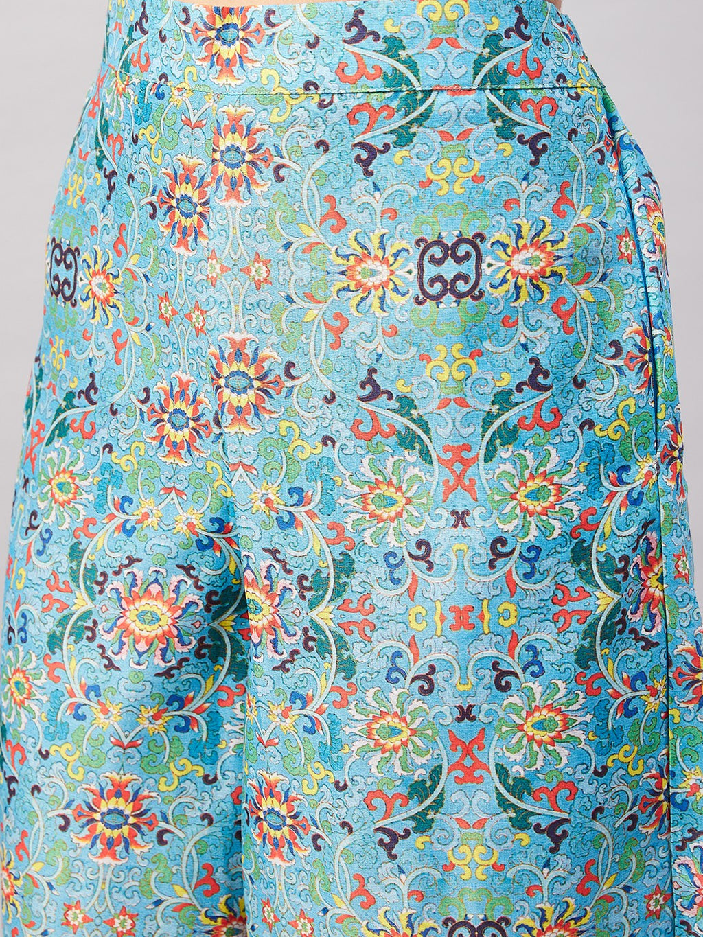 InWeave Women's Sky Blue Floral Halter Kurta Set W Sb Leh Organza Dupatta