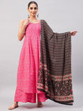InWeave Women's Pink Bandhani Strappy Set W Black Pink Ethnic Dupatta