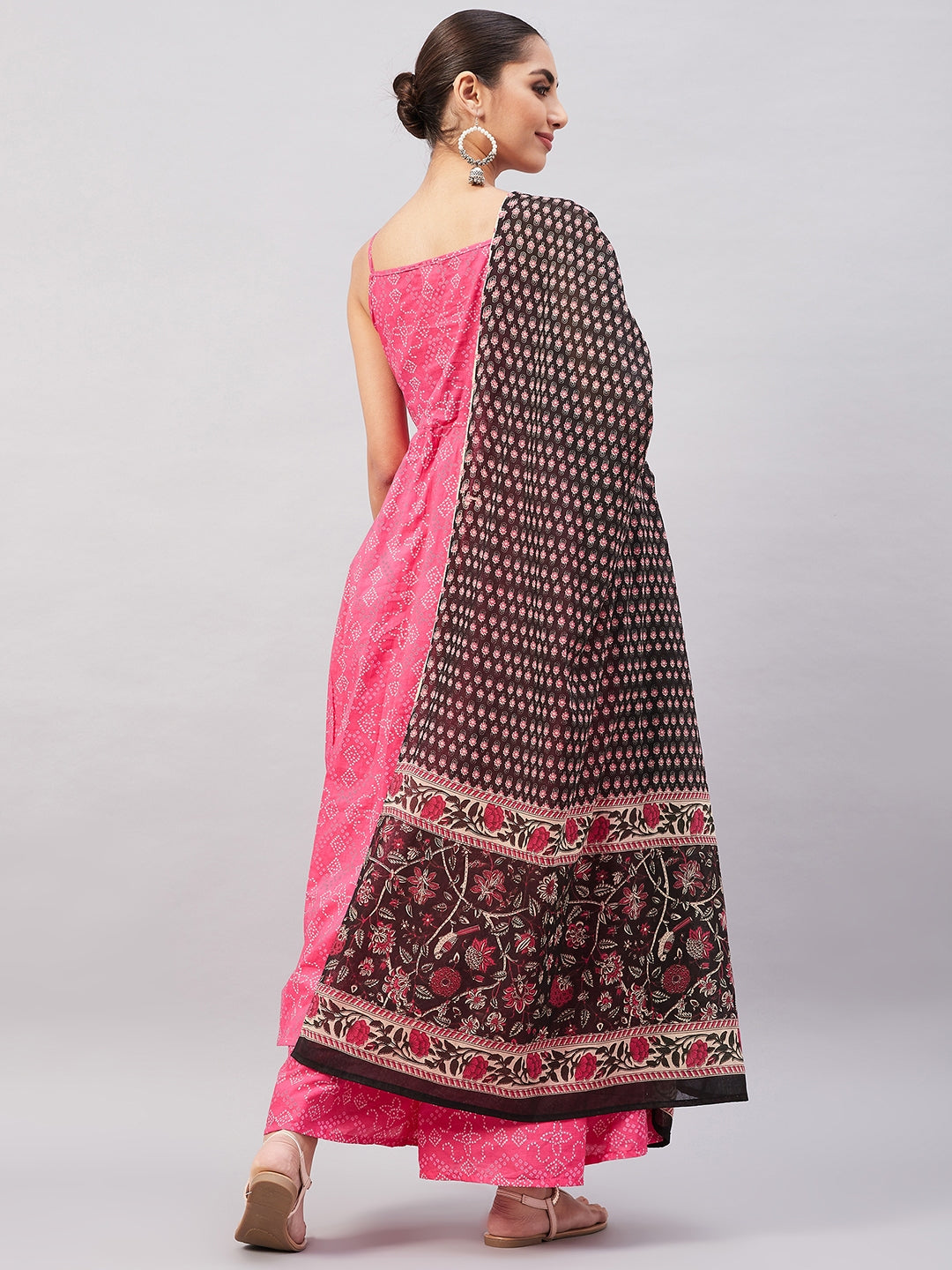 InWeave Women's Pink Bandhani Strappy Set W Black Pink Ethnic Dupatta