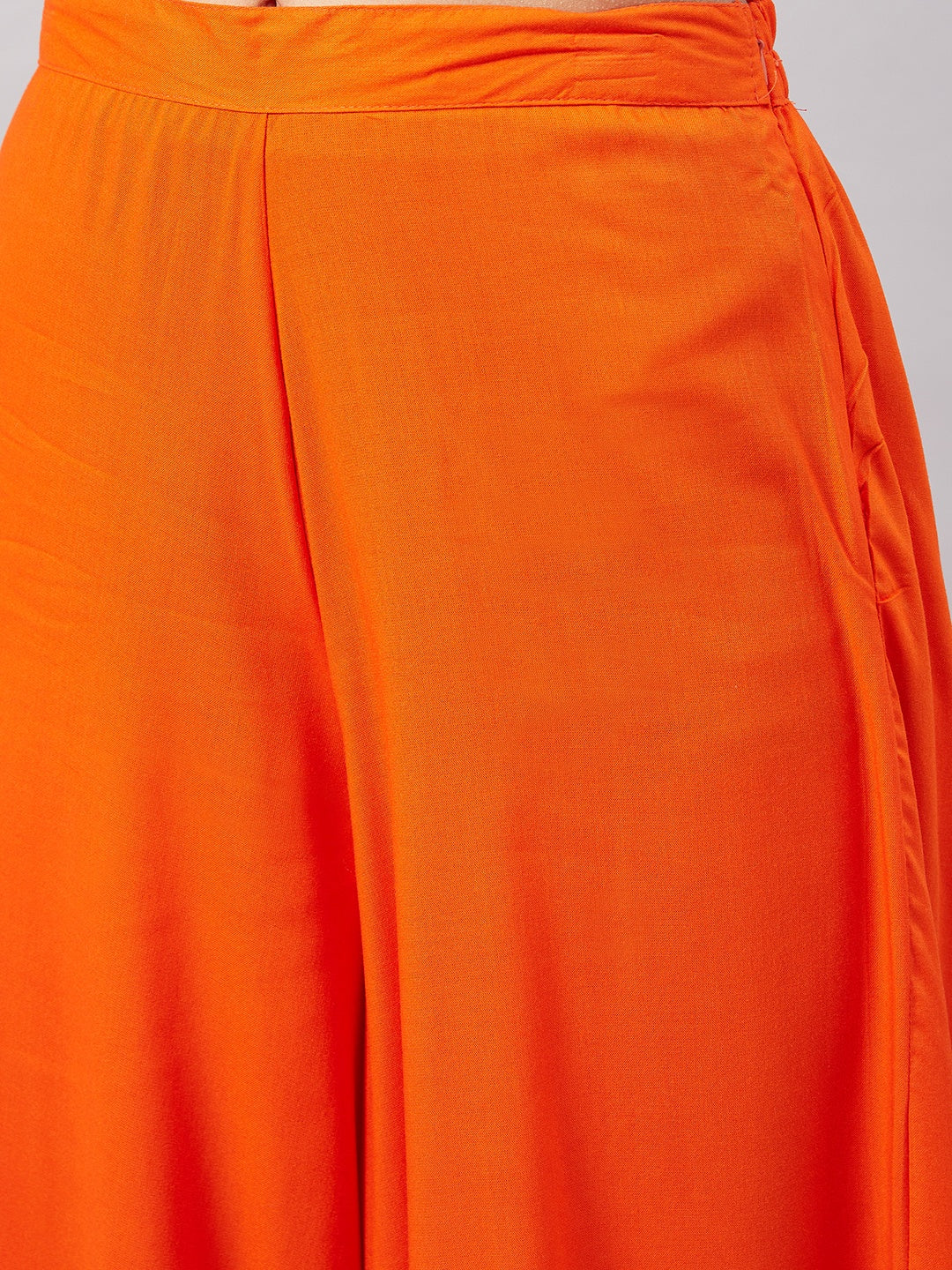 InWeave Women's Orange Gota Long Anrkali Kurta Set W Green Organza Dupatta
