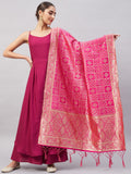 InWeave Women's Wine Solid Strappy Set With Pink Brocade Dupatta