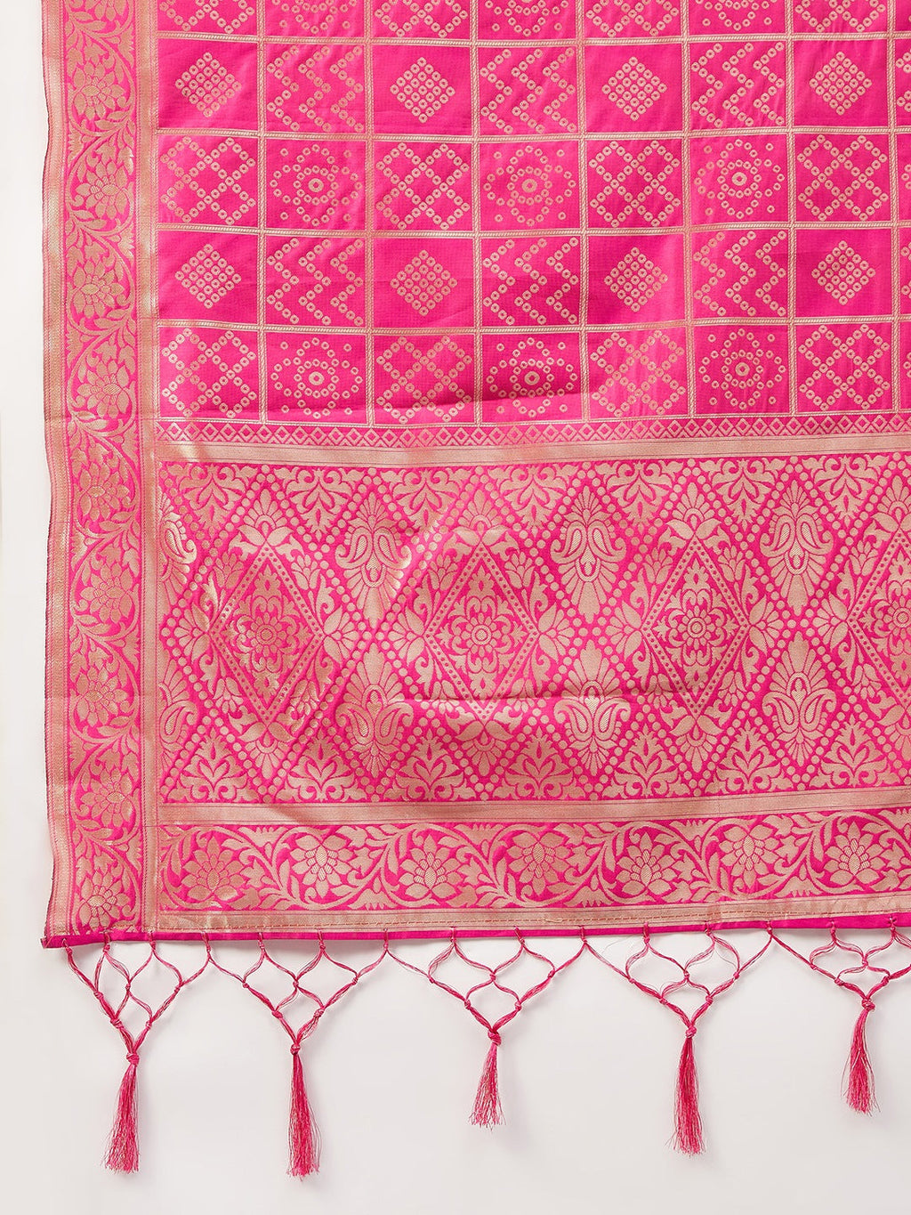 InWeave Women's Wine Solid Strappy Set With Pink Brocade Dupatta