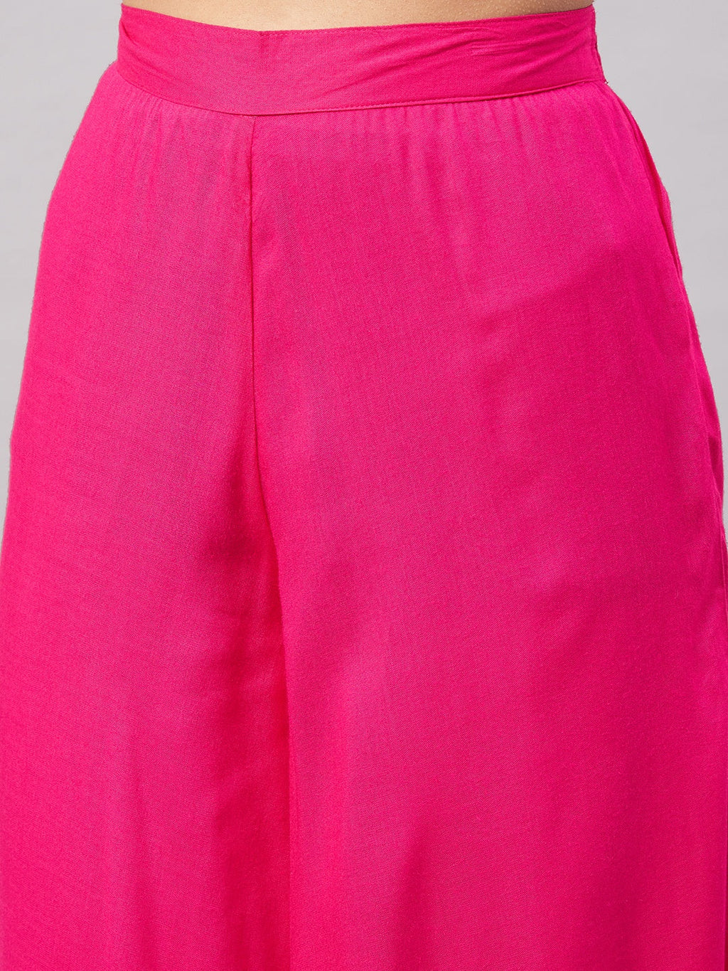 InWeave Women's Fuchsia Sleeveless Kurta Set W Mauve Handpaint Organza Dupatta