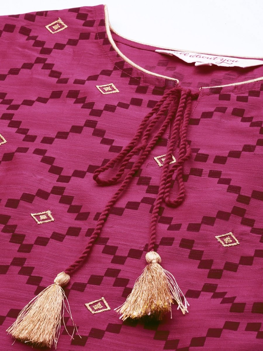 All About You Women Purple & Maroon Printed Kurta with Trousers