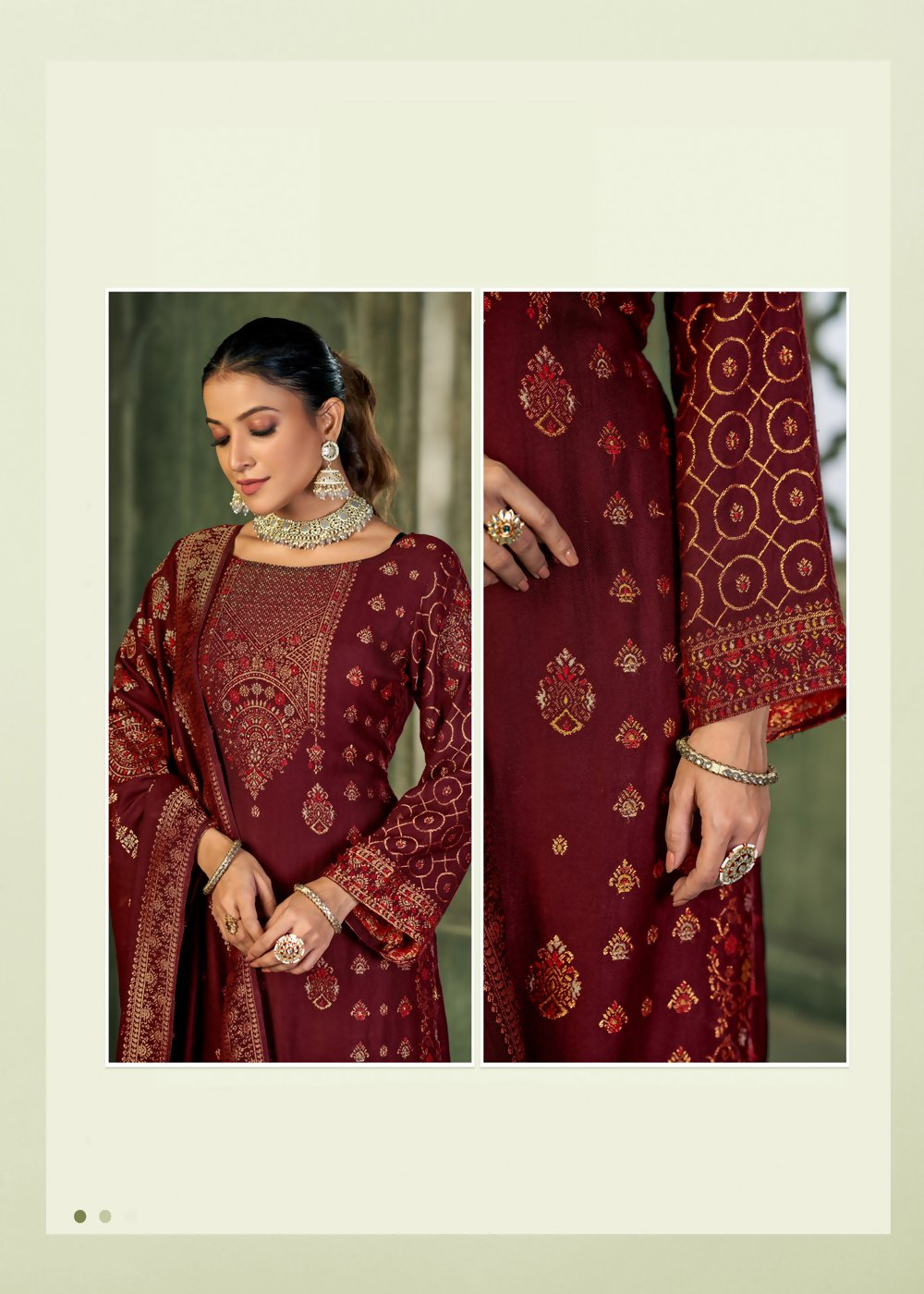 Maroon Viscose Pasmina Mina Work Kurta & Bottom with Dupatta - Natasha