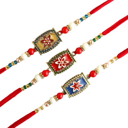 Set of 3 Meenakari Rakhi With Dry Fruits & Gulab Jamun