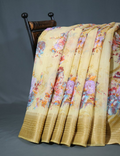 Shades of Light Khaki With Floral Print Semi Chanderi Saree By Gayathri Reddy Designer Studio