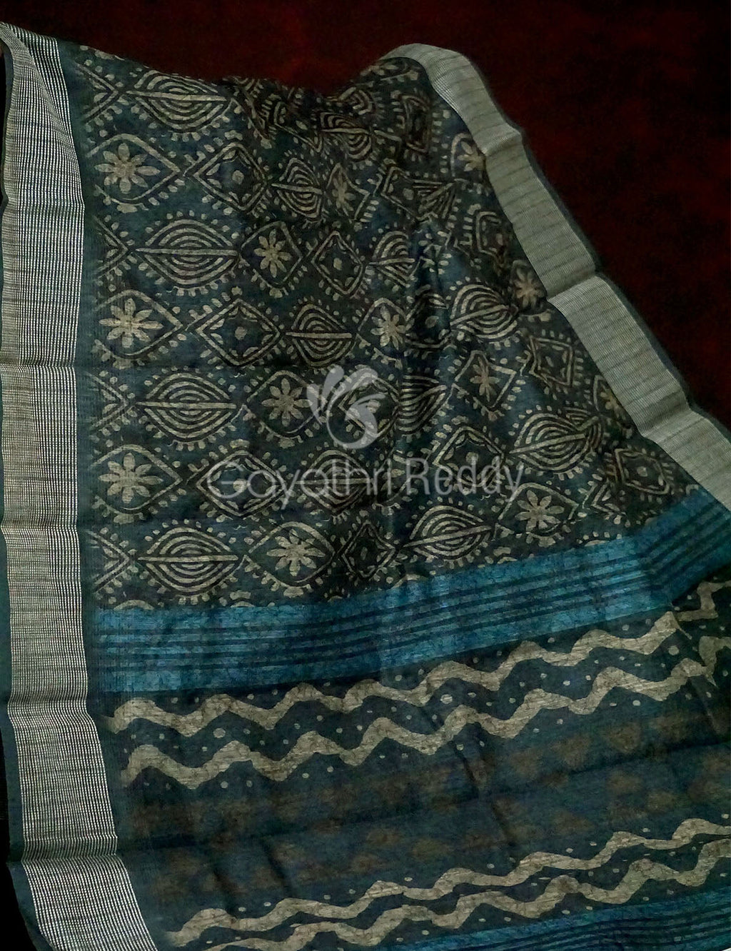 Bottle Green Printed Design Semi Chanderi Saree By Gayathri Reddy Designer Studio