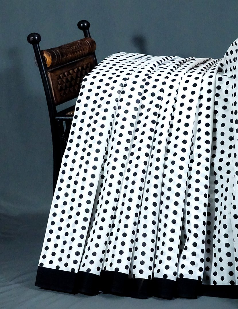 White And Black Block Print Pure Mulmul Cotton Saree By Gayathri Reddy Designer Studio