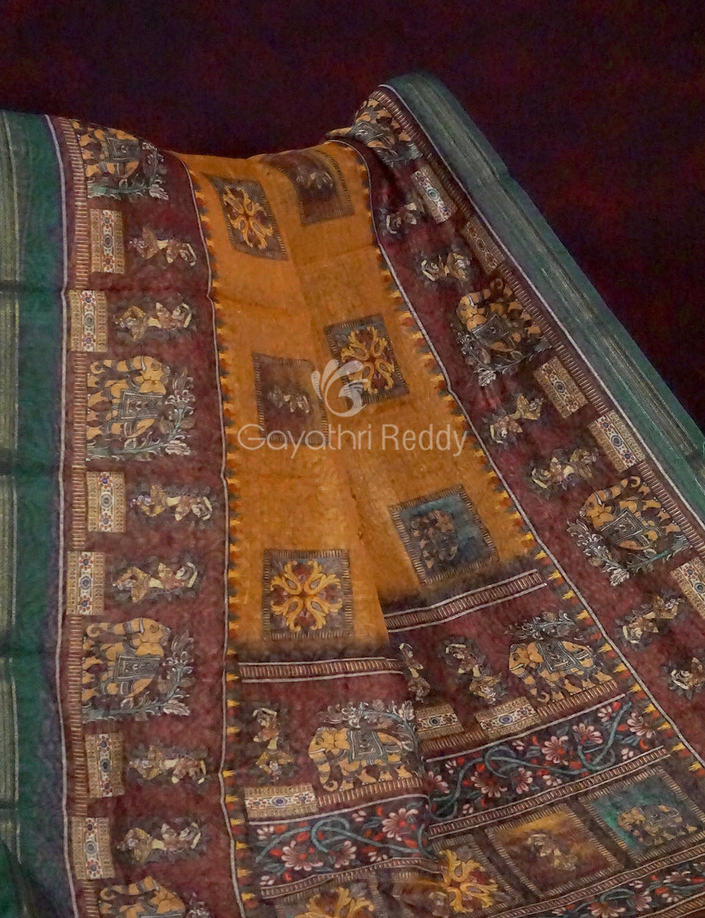 Orange Colour With Print Design Semi Chanderi Saree By Gayathri Reddy Designer Studio