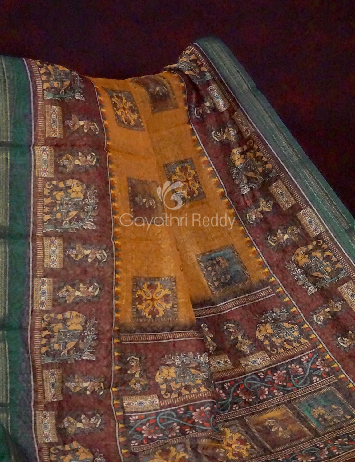 Orange Colour With Print Design Semi Chanderi Saree By Gayathri Reddy Designer Studio