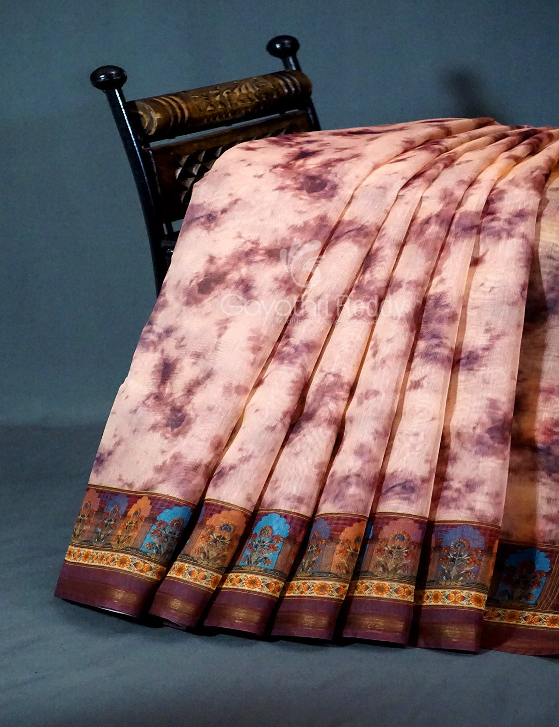 Shades of Light Peach And Onion Colour Shibori Print Semi Chanderi Saree By Gayathri Reddy Designer Studio
