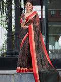 Saree Mall Floral Printed Linen Blend Block Print Sarees