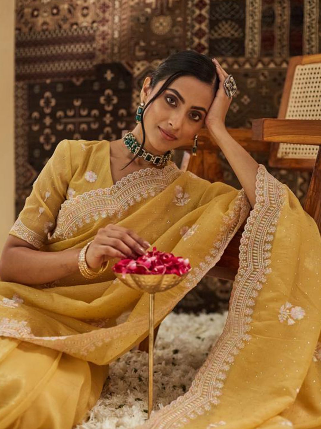 kasee Floral Phulkari Silk Blend Saree